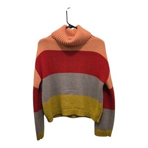 Lulu’s Striped Colorblock Chunky Knit Cropped Turtleneck Sweater Sz S